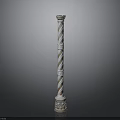 Ornate Decorative Column With White And Gold Spiral Pattern Carved Base And Capital