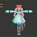 Anime Style Character With Cat Ears Long Blue Hair White Dress And Mechanical Arms