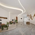 Modern Luxury Banquet Hall With Reception Area Sofas Green Plants Chandeliers And Marble Floor