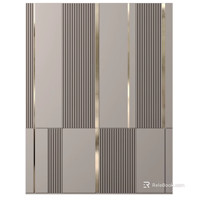 Modern Luxury Background Wall With Vertical Stripes And Gold Accents 3d model 