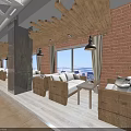 Cozy Cafe Interior With Brick Walls Wooden Ceiling And Large Windows For Relaxing
