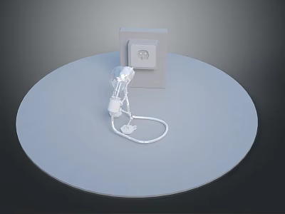 White Laptop Power Adapter Connected To Wall Outlet On Round Display Stand 3d model