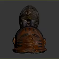 Traditional Tribal Weapon Wooden Mask With Small Animal Statue And Facial Features