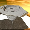 Space Station Component Featuring Circular Platform Extended Modules And Base Support