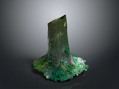 Tree Trunk Base With Green Moss And Surrounding Plants In Natural Setting 3d model