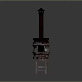 Traditional Vintage Household Stove With Wooden Structure And Tall Chimney Design