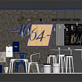 Cartoon Scene of Cozy Café with 106A Sign Tables Chairs Bar Counter and Plants