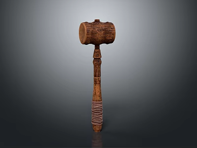Traditional Wooden Weapon With Carved Handle Wrapped Grip And Round Head 3d model