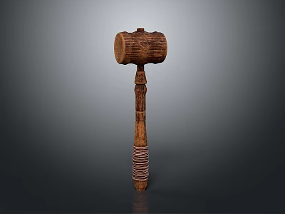 Traditional Wooden Weapon With Carved Handle Wrapped Grip And Round Head 3d model