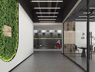 Clothing store office aisle green leisure area water bar area image wall 3d model