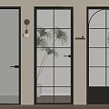 Modern Hinged Doors with Frosted Grid Patterned Glass Arched Top and Dark Frames 3d model