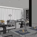 Modern Living and Dining Room Interior Featuring Sofa Coffee Table And Marble Dining Table