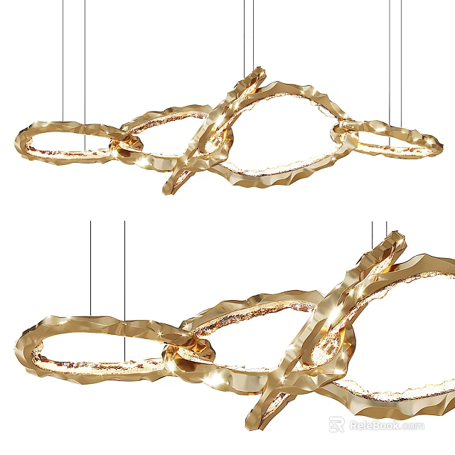 Elegant Modern Gold Metallic Twisted Loop Chandelier with Sleek Linked Rings 3d model