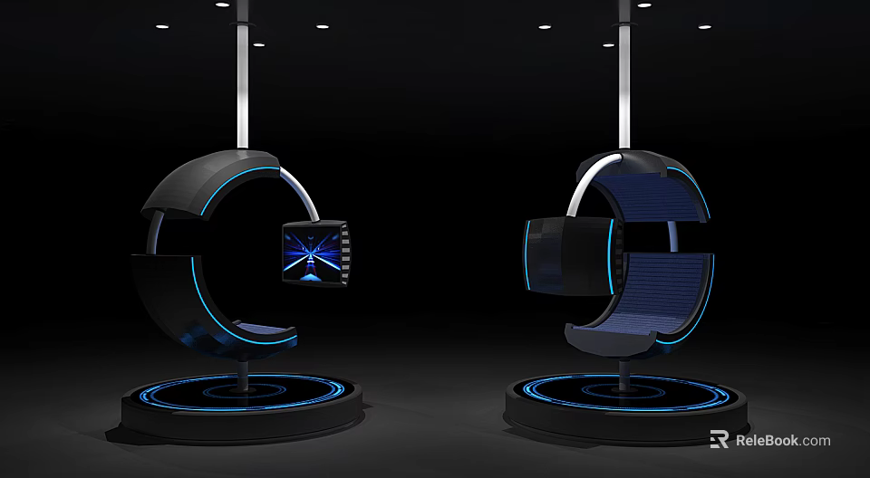 Futuristic Modern Circular Devices With Blue Lighting Screen Display And Base Structure 3d model 