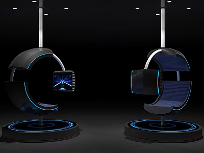 Futuristic Modern Circular Devices With Blue Lighting Screen Display And Base Structure 3d model