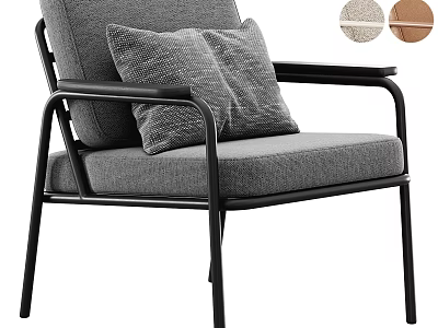 Gray Fabric Leisure Chair With Black Metal Frame And Optional Beige Brown Cushions 3d model