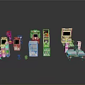 Various Colorful Arcade Computer Game Machines With Screens And Diverse Designs