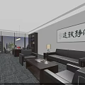 Spacious Modern Office Interior With Sofa Coffee Table Desk And City View 3d model