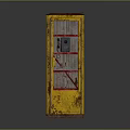 Vintage Yellow and Red Telephone Booth With Glass Windows and Aged Metal Frame