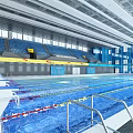 Spacious Indoor Swimming Pool With Lap Lanes And Blue Seating Area 3d model