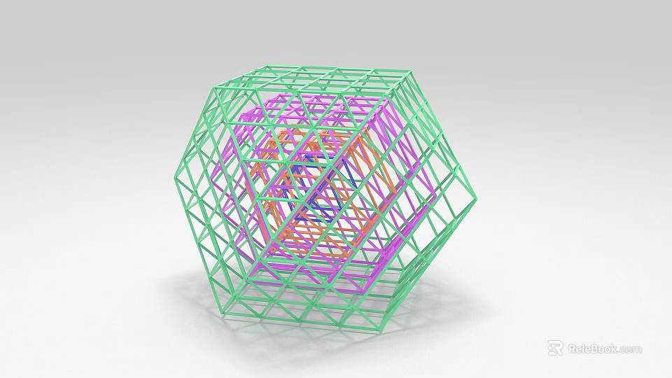 Modern Geometric Locker With Colorful Grid And Green Polyhedron Frame Structure 3d model 