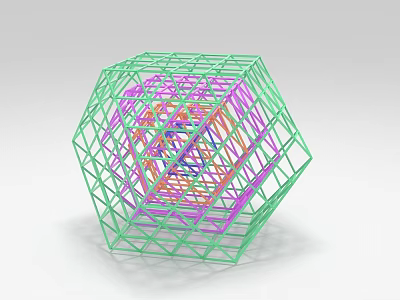 Modern Geometric Locker With Colorful Grid And Green Polyhedron Frame Structure 3d model