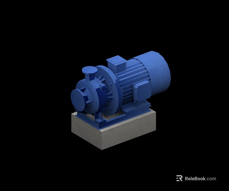 Blue Industrial Motor Pump With Gray Concrete Base For Industrial Applications 3d model 