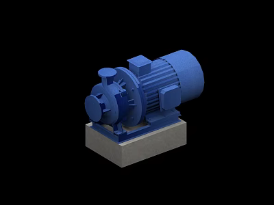 Blue Industrial Motor Pump With Gray Concrete Base For Industrial Applications 3d model