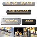 Modern Linear Fireplace With Burning Flames And Stainless Steel Black Finish