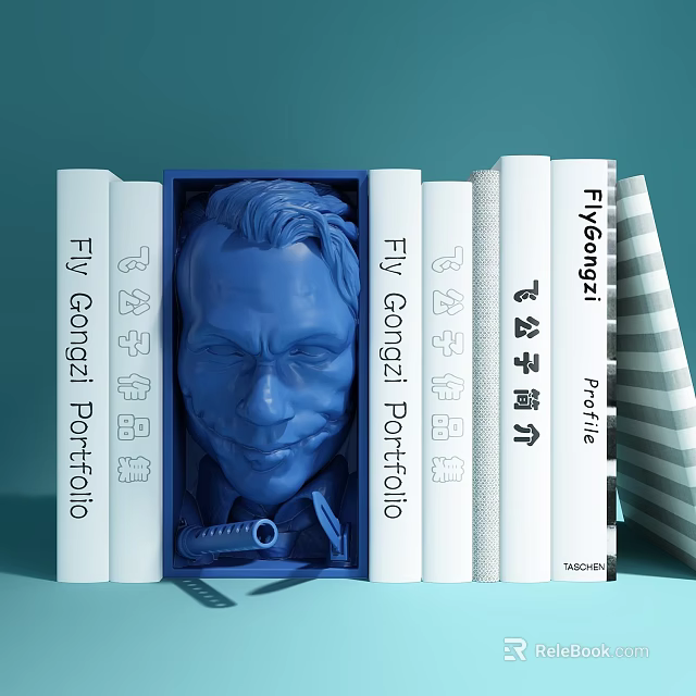 Fly Gongzi Portfolio And Profile Books With Blue 3D Sculpted Cover And White Editions 3d model 