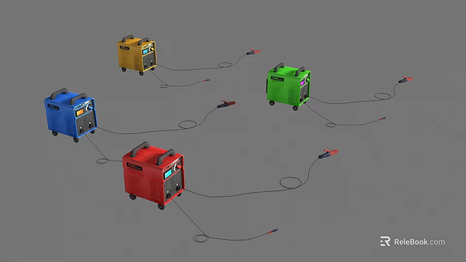Industrial Welding Machines in Various Colors with Connecting Power Cables 3d model 