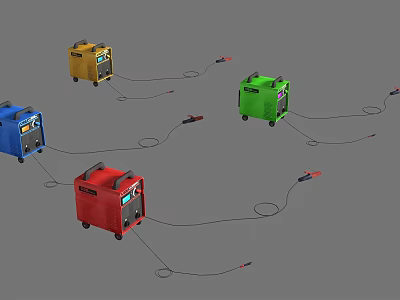 Industrial Welding Machines in Various Colors with Connecting Power Cables 3d model