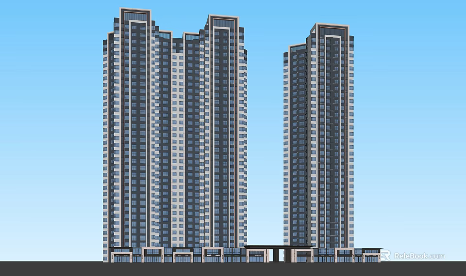 Modern High Rise Residential Buildings With Glass Facade And Symmetric Design 3d model 