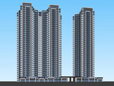 Modern High Rise Residential Buildings With Glass Facade And Symmetric Design 3d model