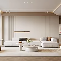 Cream Style Living Room Sofa Coffee Table Combination Sofa Stool Single Sofa Potted Hanging Picture 3d model