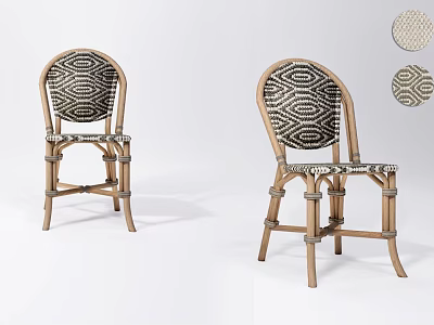 Modern Woven Leisure Chairs With Geometric Pattern And Wooden Leg Design Details 3d model