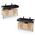 Modern Bathroom Vanity With Black Marble Top And Wooden Cabinet Drawers