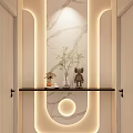 Modern Foyer Hallway With Warm Lighting Marble Wall And Decor
