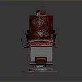 Red Vintage Leather Barber Chair With Metal Base And Footrest