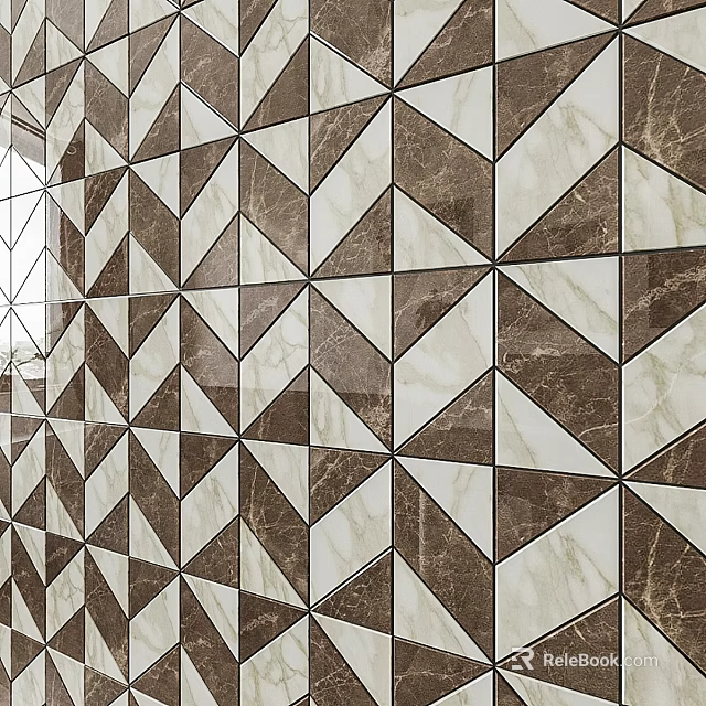 Tile Components With Geometric Pattern In Brown And White Marble Wall Design 3d model