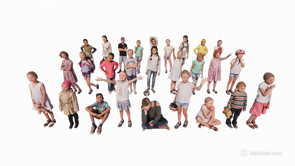 Diverse Group of People with Different Poses Standing and Sitting Together Casually 3d model 