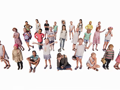 Diverse Group of People with Different Poses Standing and Sitting Together Casually 3d model