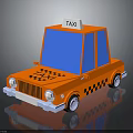 Orange Taxi Toy Model With Blue Windows White Wheels Roof Sign And Lettering