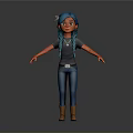 3D Animated Character With Blue Hair And Casual Outfit Design