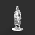 3D Model of Game Character With Spiky Hair And Traditional Armor Standing On Base
