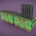 Green Storage Boxes Open With Black Items Inside And Closed One Featuring Red Heart
