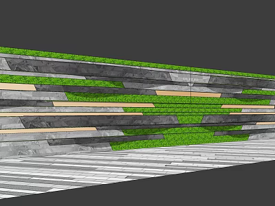 Layered Feature Wall With Green Grass Gray Stone And Beige Stripes 3d model