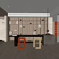 Modern Open Concept Tea Room Interior Design With Wooden Shelves And Chairs