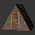 Modern Triangular Building With Wooden Door Glass Walls And Shingle Roof Design