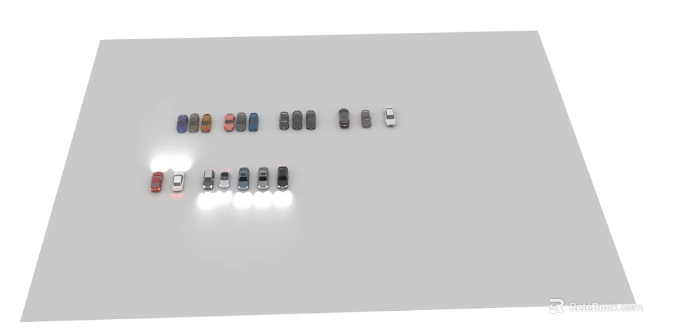 Multiple Different Colored Car Models With Various Styles Arranged On Gray Background 3d model 